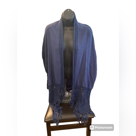 ODDY Boho Navy Fringe Linen Blend Kimono. One Size. NWT - Picture 8 of 10